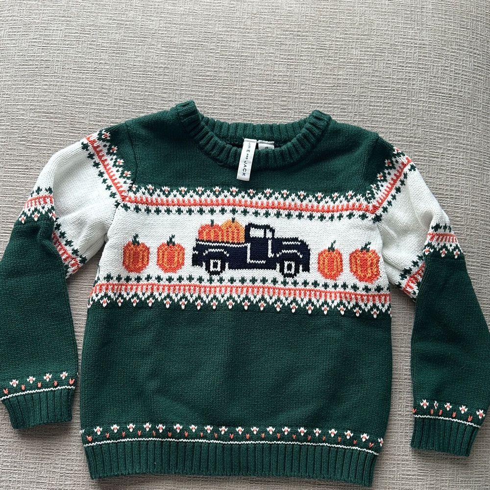 Janie and Jack Green Fair Isle Pumpkin Pickup Truck Sweater 2T